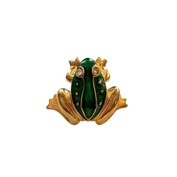 Vintage AVON Frog Brooch Pin Gold Tone & Green Enamel - Picture 1 of 6
